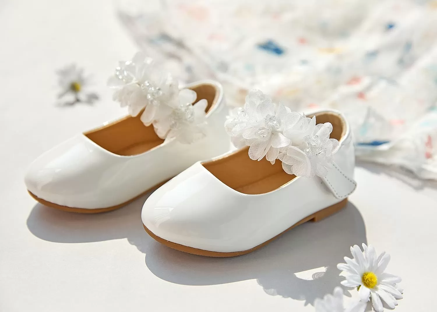 imageFlaryzone ToddlerLittle Girls Ballerina Flat Mary Jane Princess Dress Shoes  Wedding School PartyWhitefr65