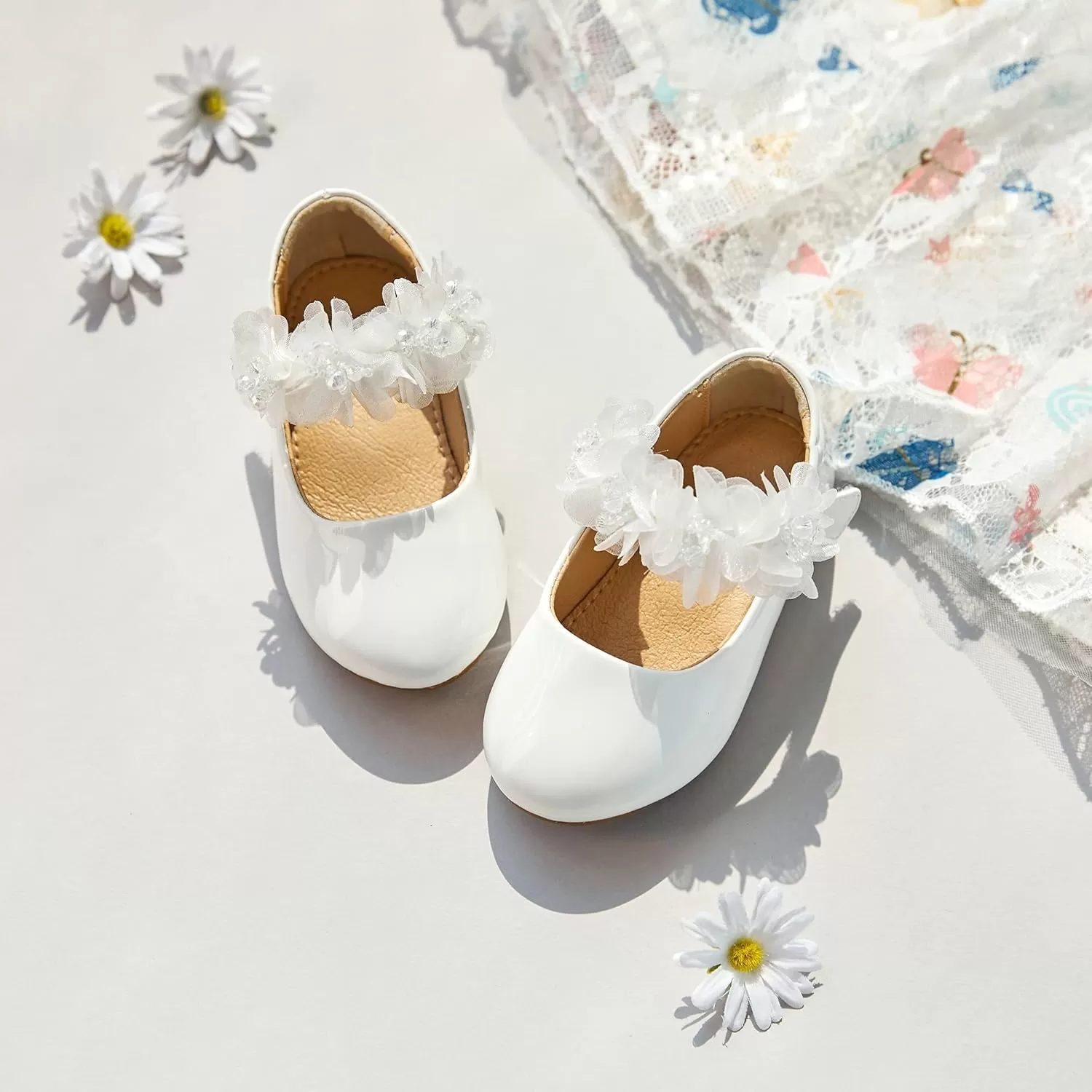 imageFlaryzone ToddlerLittle Girls Ballerina Flat Mary Jane Princess Dress Shoes  Wedding School PartyWhitefr65