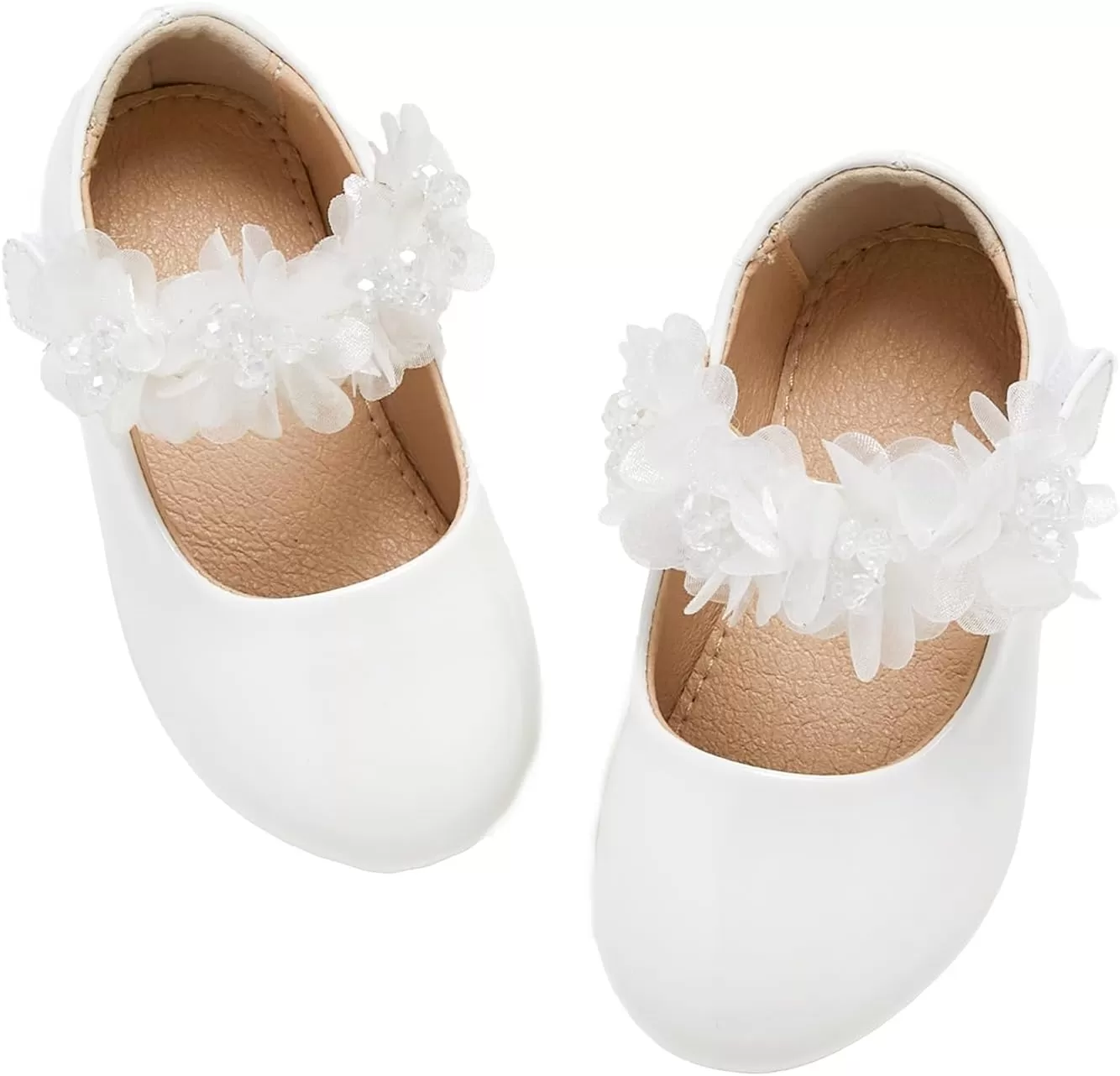 imageFlaryzone ToddlerLittle Girls Ballerina Flat Mary Jane Princess Dress Shoes  Wedding School PartyWhitefr65