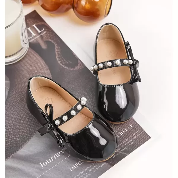 imageFlaryzone ToddlerLittle Girls Ballerina Flat Mary Jane Princess Dress Shoes  Wedding School PartyBlackfm11