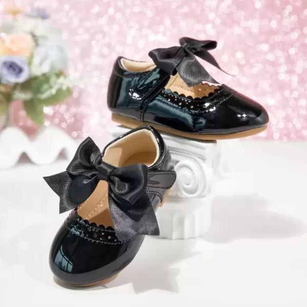 imageFlaryzone ToddlerLittle Girls Ballerina Flat Mary Jane Princess Dress Shoes  Wedding School PartyBlackfm13