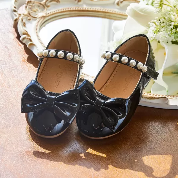 imageFlaryzone ToddlerLittle Girls Ballerina Flat Mary Jane Princess Dress Shoes  Wedding School PartyBlackfm17