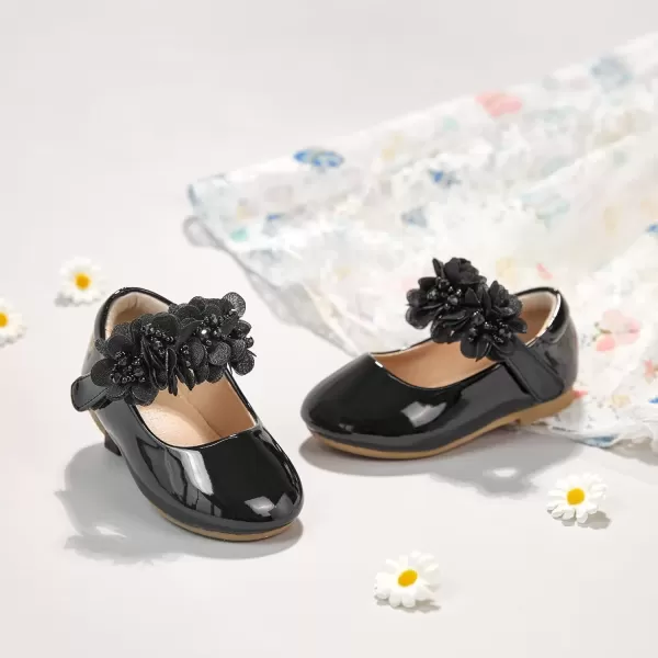 imageFlaryzone ToddlerLittle Girls Ballerina Flat Mary Jane Princess Dress Shoes  Wedding School PartyBlackfr65