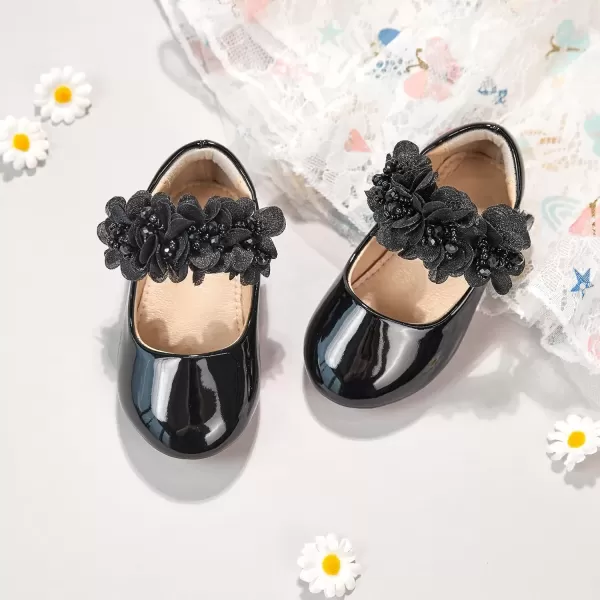 imageFlaryzone ToddlerLittle Girls Ballerina Flat Mary Jane Princess Dress Shoes  Wedding School PartyBlackfr65
