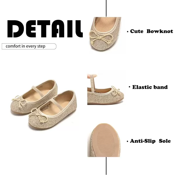 imageFlaryzone ToddlerLittle Girls Ballerina Flat Mary Jane Princess Dress Shoes  Wedding School PartyGoldfh23