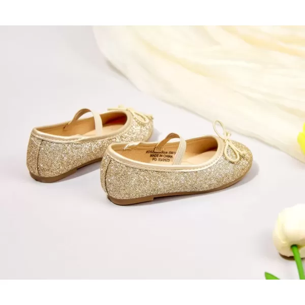 imageFlaryzone ToddlerLittle Girls Ballerina Flat Mary Jane Princess Dress Shoes  Wedding School PartyGoldfh23