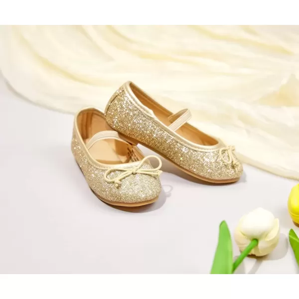 imageFlaryzone ToddlerLittle Girls Ballerina Flat Mary Jane Princess Dress Shoes  Wedding School PartyGoldfh23