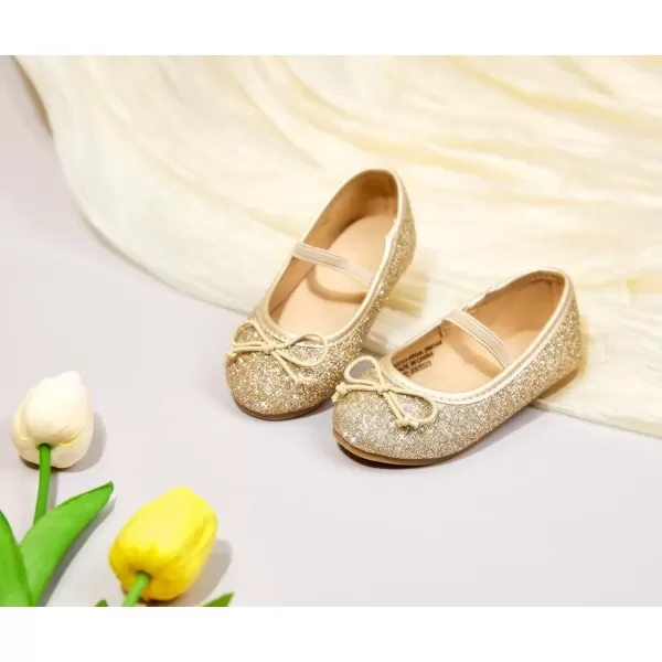 imageFlaryzone ToddlerLittle Girls Ballerina Flat Mary Jane Princess Dress Shoes  Wedding School PartyGoldfh23