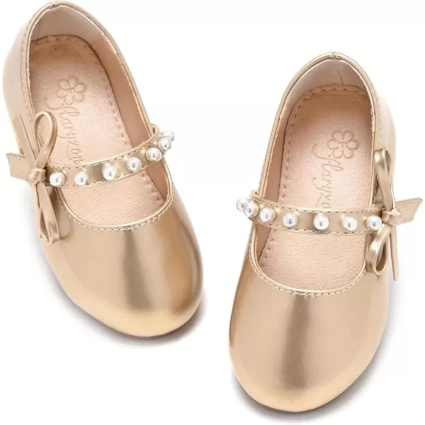 imageFlaryzone ToddlerLittle Girls Ballerina Flat Mary Jane Princess Dress Shoes  Wedding School PartyGoldfm11