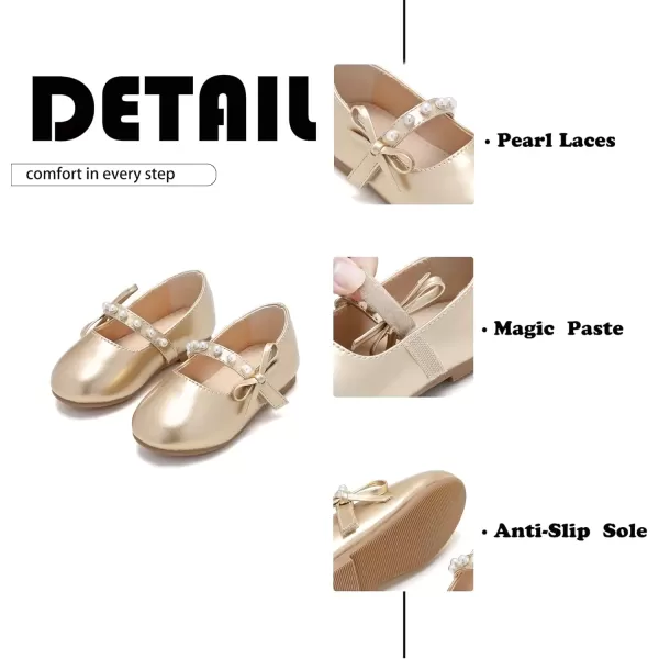 imageFlaryzone ToddlerLittle Girls Ballerina Flat Mary Jane Princess Dress Shoes  Wedding School PartyGoldfm11