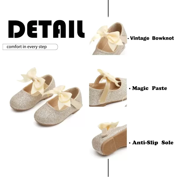 imageFlaryzone ToddlerLittle Girls Ballerina Flat Mary Jane Princess Dress Shoes  Wedding School PartyGoldfm12