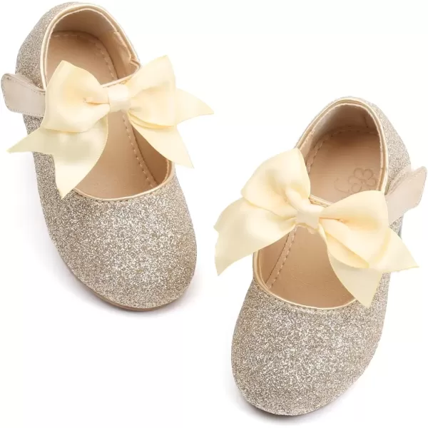 imageFlaryzone ToddlerLittle Girls Ballerina Flat Mary Jane Princess Dress Shoes  Wedding School PartyGoldfm12