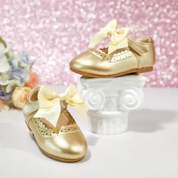 imageFlaryzone ToddlerLittle Girls Ballerina Flat Mary Jane Princess Dress Shoes  Wedding School PartyGoldfm13