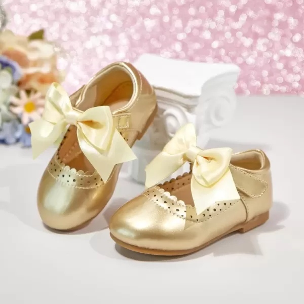 imageFlaryzone ToddlerLittle Girls Ballerina Flat Mary Jane Princess Dress Shoes  Wedding School PartyGoldfm13