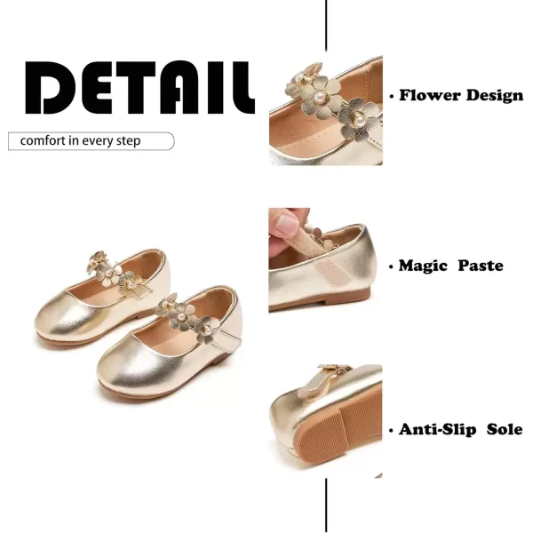 imageFlaryzone ToddlerLittle Girls Ballerina Flat Mary Jane Princess Dress Shoes  Wedding School PartyGoldfm15