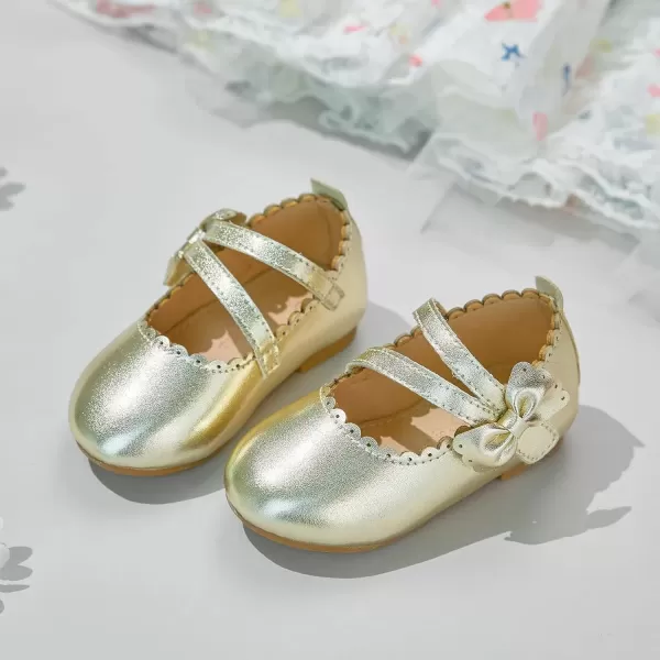 imageFlaryzone ToddlerLittle Girls Ballerina Flat Mary Jane Princess Dress Shoes  Wedding School PartyGoldfr62
