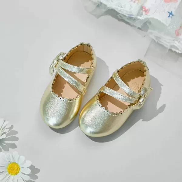 imageFlaryzone ToddlerLittle Girls Ballerina Flat Mary Jane Princess Dress Shoes  Wedding School PartyGoldfr62