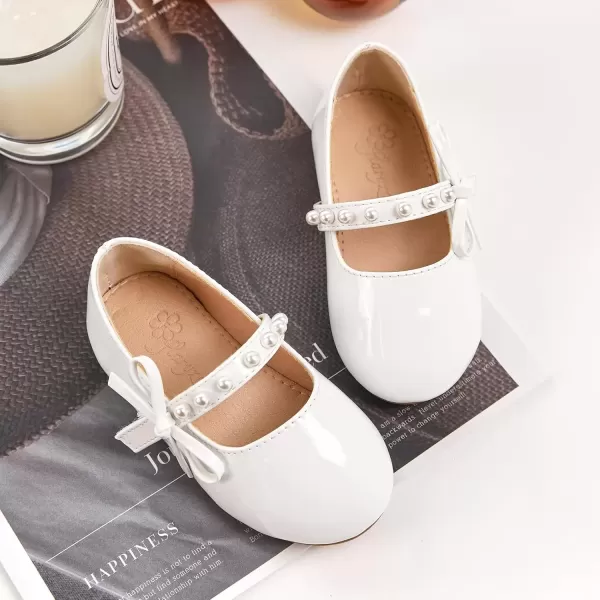 imageFlaryzone ToddlerLittle Girls Ballerina Flat Mary Jane Princess Dress Shoes  Wedding School PartyWhitefm11