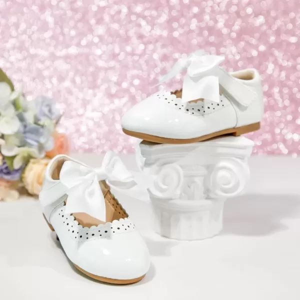 imageFlaryzone ToddlerLittle Girls Ballerina Flat Mary Jane Princess Dress Shoes  Wedding School PartyWhitefm13