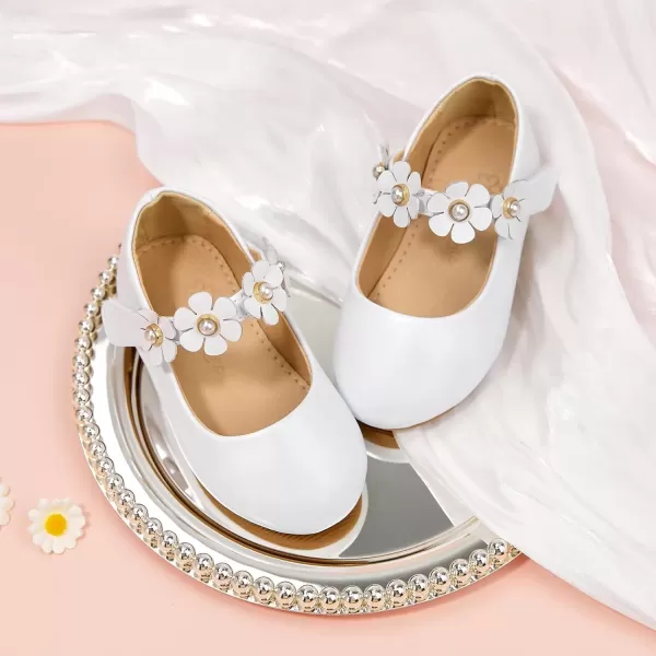 imageFlaryzone ToddlerLittle Girls Ballerina Flat Mary Jane Princess Dress Shoes  Wedding School PartyWhitefm15