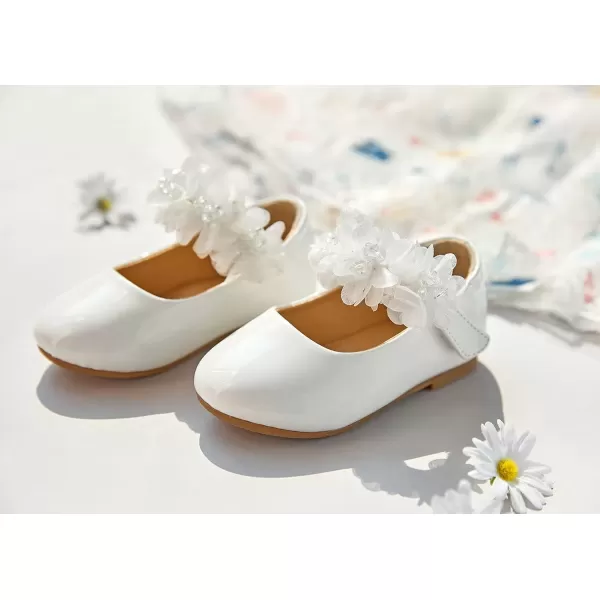imageFlaryzone ToddlerLittle Girls Ballerina Flat Mary Jane Princess Dress Shoes  Wedding School PartyWhitefr65