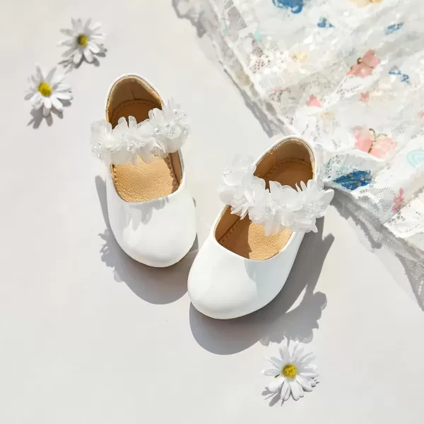 imageFlaryzone ToddlerLittle Girls Ballerina Flat Mary Jane Princess Dress Shoes  Wedding School PartyWhitefr65