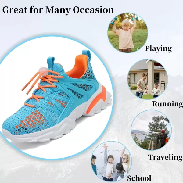 imageBoys Girls Shoes Kids Sneakers Lightweight Breathable Tennis Athletic Running Shoes for ToddlerLittle KidBig KidBlue and Orange