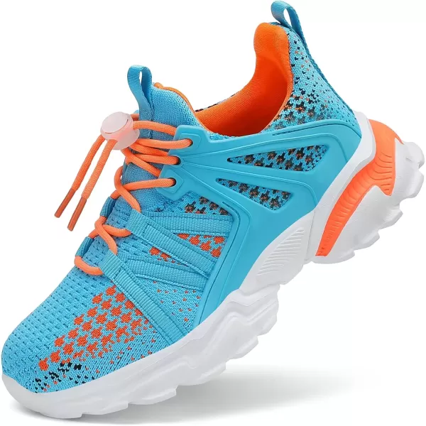 imageBoys Girls Shoes Kids Sneakers Lightweight Breathable Tennis Athletic Running Shoes for ToddlerLittle KidBig KidBlue and Orange
