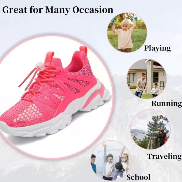 imageBoys Girls Shoes Kids Sneakers Lightweight Breathable Tennis Athletic Running Shoes for ToddlerLittle KidBig KidDeep Pink