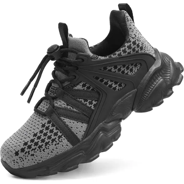 imageBoys Girls Shoes Kids Sneakers Lightweight Breathable Tennis Athletic Running Shoes for ToddlerLittle KidBig KidGrey and Black