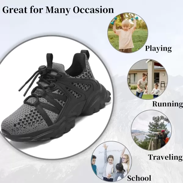imageBoys Girls Shoes Kids Sneakers Lightweight Breathable Tennis Athletic Running Shoes for ToddlerLittle KidBig KidGrey and Black