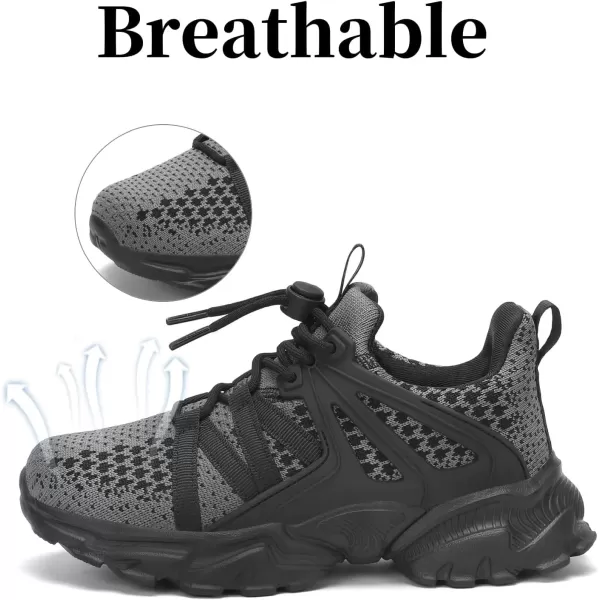 imageBoys Girls Shoes Kids Sneakers Lightweight Breathable Tennis Athletic Running Shoes for ToddlerLittle KidBig KidGrey and Black