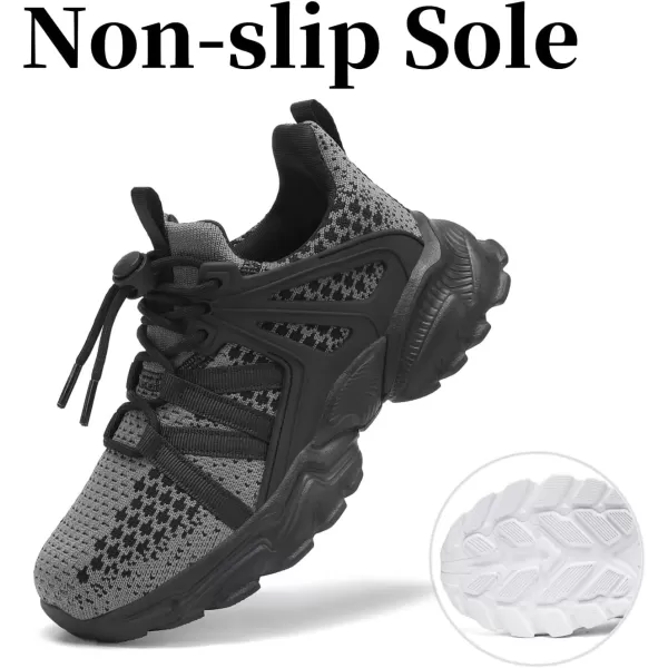 imageBoys Girls Shoes Kids Sneakers Lightweight Breathable Tennis Athletic Running Shoes for ToddlerLittle KidBig KidGrey and Black