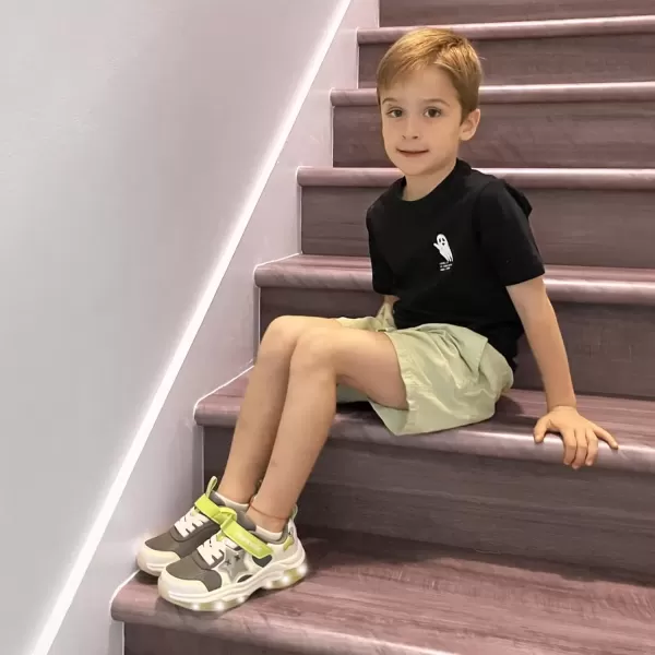 imageKids Tennis Shoes for Girls Boys Light Up Running Shoes Strap Walking Sneakers Fashion Funny LED TwinkleTots Flashing Shoes Toddler 10 to Little Kid 2White Green Light Up Toddler Shoes