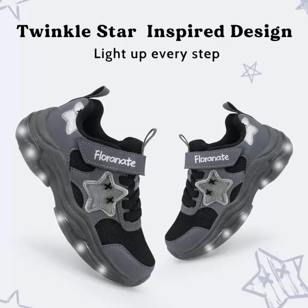imageKids Tennis Shoes for Girls Boys Light Up Running Shoes Strap Walking Sneakers Fashion Funny LED TwinkleTots Flashing Shoes Toddler 10 to Little Kid 2Dark Grey Toddler Light Up Shoes
