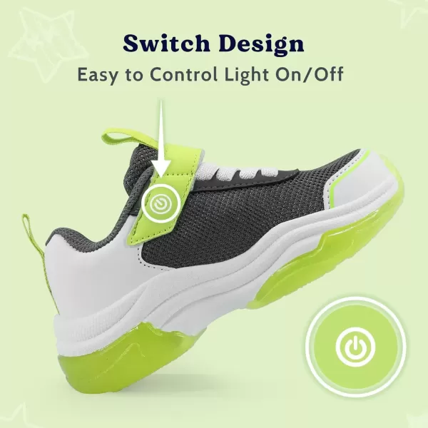 imageKids Tennis Shoes for Girls Boys Light Up Running Shoes Strap Walking Sneakers Fashion Funny LED TwinkleTots Flashing Shoes Toddler 10 to Little Kid 2White Green Light Up Toddler Shoes