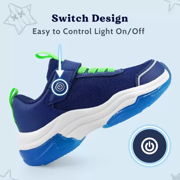 imageKids Tennis Shoes for Girls Boys Light Up Running Shoes Strap Walking Sneakers Fashion Funny LED TwinkleTots Flashing Shoes Toddler 10 to Little Kid 2Navy Green Light Up Shoes