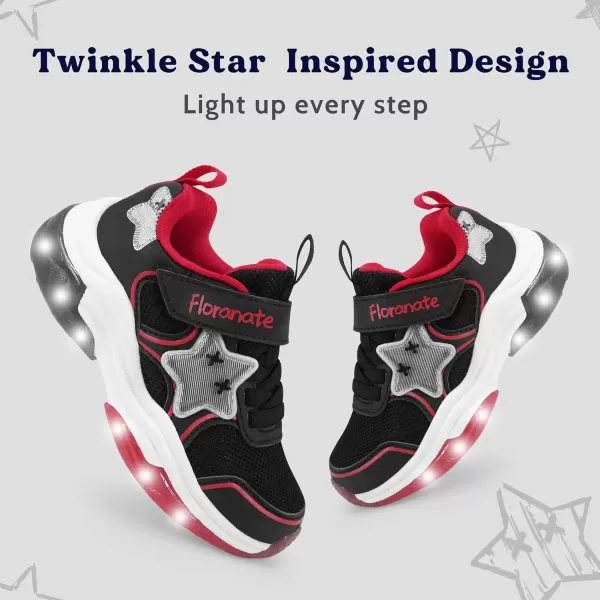 imageKids Tennis Shoes for Girls Boys Light Up Running Shoes Strap Walking Sneakers Fashion Funny LED TwinkleTots Flashing Shoes Toddler 10 to Little Kid 2Red Black Light Up Shoes Toddler