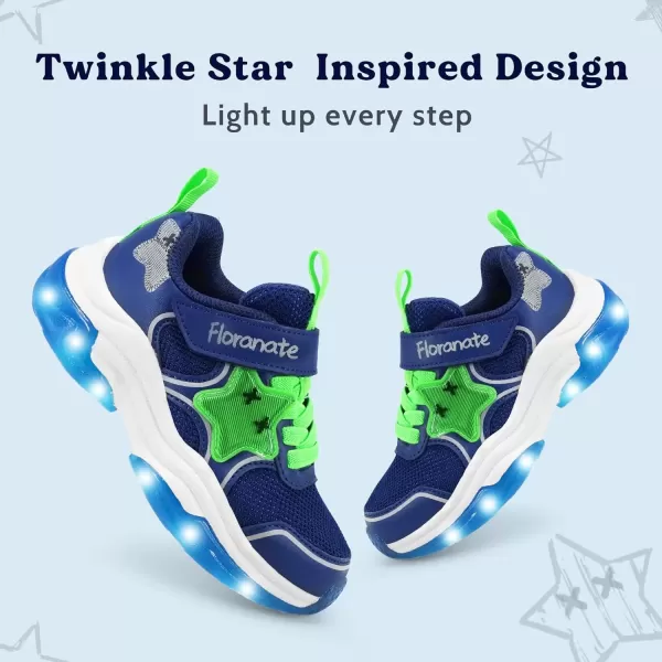 imageKids Tennis Shoes for Girls Boys Light Up Running Shoes Strap Walking Sneakers Fashion Funny LED TwinkleTots Flashing Shoes Toddler 10 to Little Kid 2Navy Green Light Up Shoes