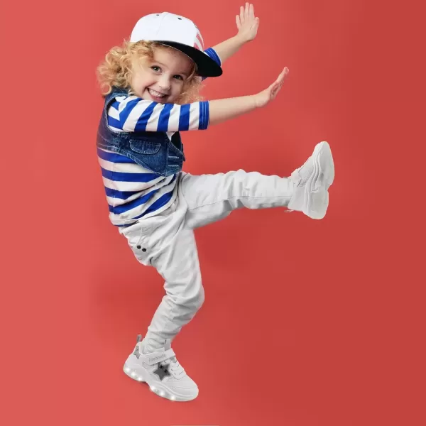 imageKids Tennis Shoes for Girls Boys Light Up Running Shoes Strap Walking Sneakers Fashion Funny LED TwinkleTots Flashing Shoes Toddler 10 to Little Kid 2Light Up Toddler Shoes Girl White
