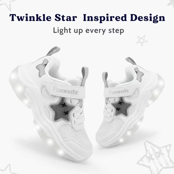 imageKids Tennis Shoes for Girls Boys Light Up Running Shoes Strap Walking Sneakers Fashion Funny LED TwinkleTots Flashing Shoes Toddler 10 to Little Kid 2Light Up Toddler Shoes Girl White