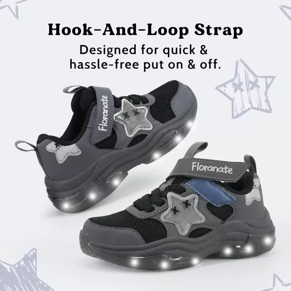 imageKids Tennis Shoes for Girls Boys Light Up Running Shoes Strap Walking Sneakers Fashion Funny LED TwinkleTots Flashing Shoes Toddler 10 to Little Kid 2Dark Grey Toddler Light Up Shoes