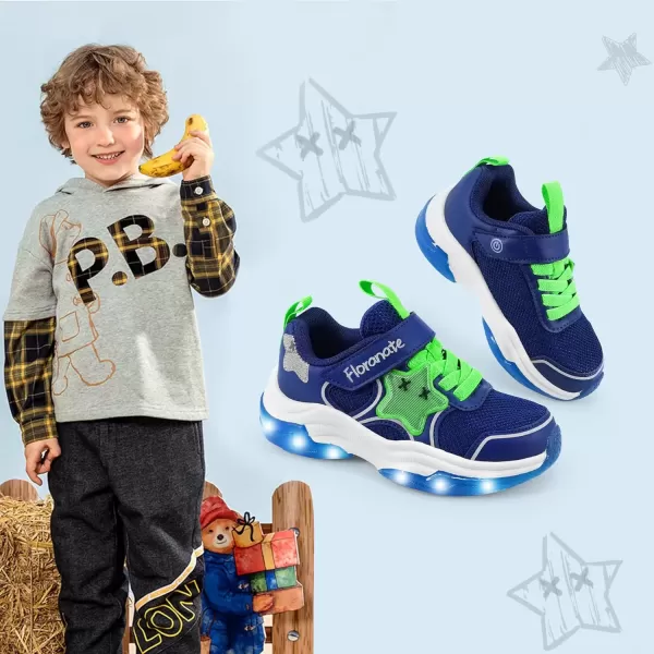 imageKids Tennis Shoes for Girls Boys Light Up Running Shoes Strap Walking Sneakers Fashion Funny LED TwinkleTots Flashing Shoes Toddler 10 to Little Kid 2Navy Green Light Up Shoes