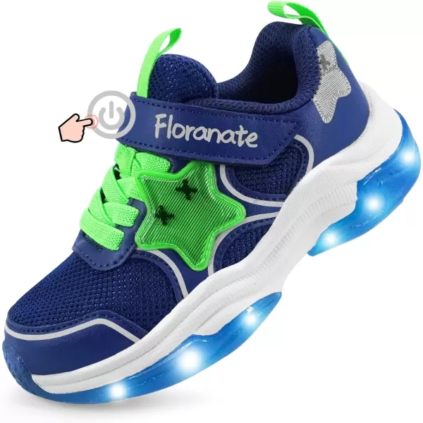 imageKids Tennis Shoes for Girls Boys Light Up Running Shoes Strap Walking Sneakers Fashion Funny LED TwinkleTots Flashing Shoes Toddler 10 to Little Kid 2Navy Green Light Up Shoes