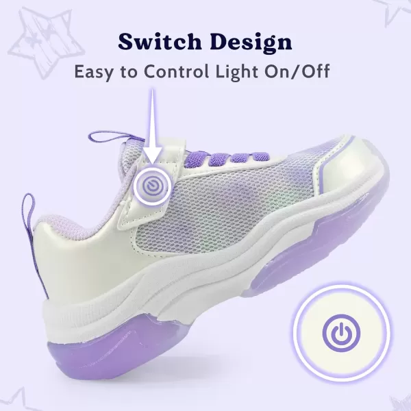 imageKids Tennis Shoes for Girls Boys Light Up Running Shoes Strap Walking Sneakers Fashion Funny LED TwinkleTots Flashing Shoes Toddler 10 to Little Kid 2White Purple Light Up Shoes Toddler