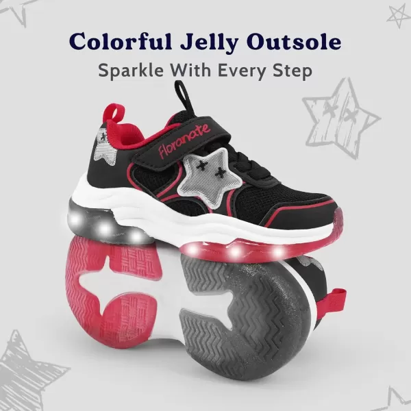 imageKids Tennis Shoes for Girls Boys Light Up Running Shoes Strap Walking Sneakers Fashion Funny LED TwinkleTots Flashing Shoes Toddler 10 to Little Kid 2Red Black Light Up Shoes Toddler