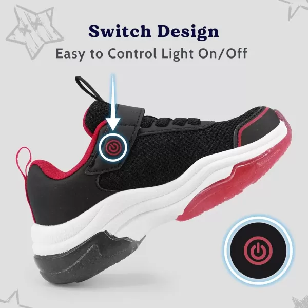 imageKids Tennis Shoes for Girls Boys Light Up Running Shoes Strap Walking Sneakers Fashion Funny LED TwinkleTots Flashing Shoes Toddler 10 to Little Kid 2Red Black Light Up Shoes Toddler
