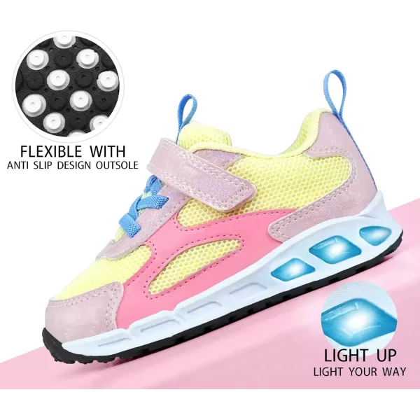 imageLight Up Toddler Boys Girls Shoes LED Flashing Lightweight Tennis Walking Sneakers for Toddler and Little KidBeige Yellow Toddler Light Up Shoes