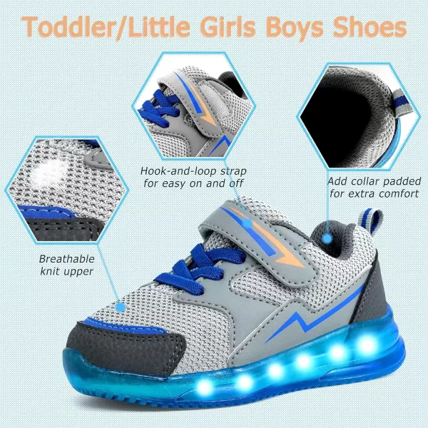 imageLight Up Toddler Boys Girls Shoes LED Flashing Lightweight Tennis Walking Sneakers for Toddler and Little KidBoy Light Up Sneakers Grey