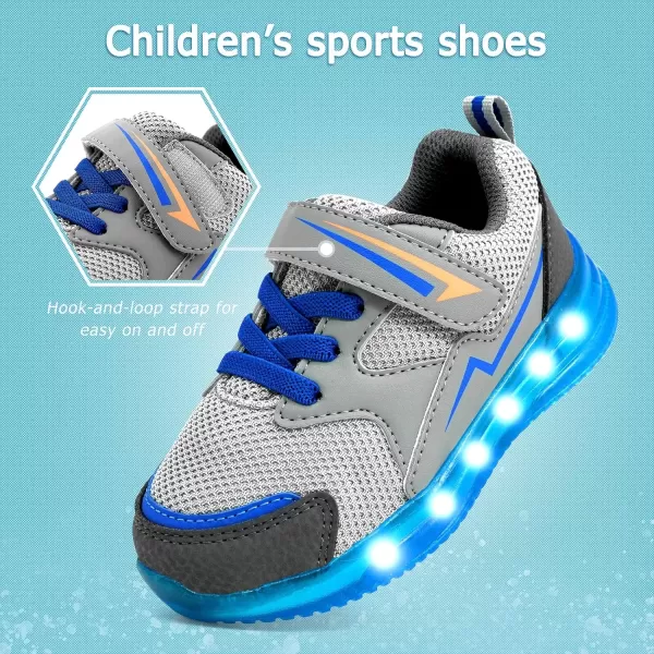 imageLight Up Toddler Boys Girls Shoes LED Flashing Lightweight Tennis Walking Sneakers for Toddler and Little KidBoy Light Up Sneakers Grey